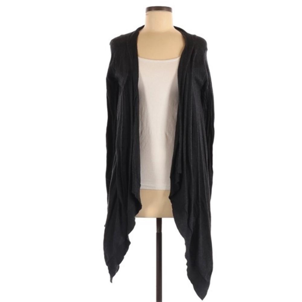 Kensie M dark grey open waterfall cotton blend cardigan sweater